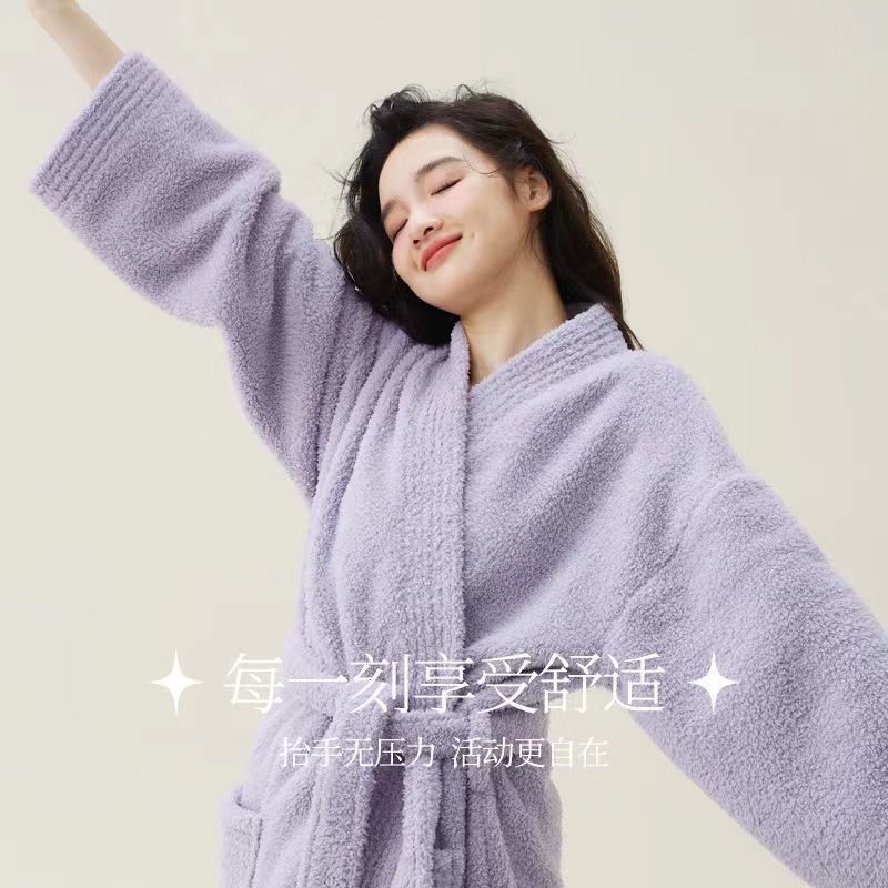 情侣秋冬新款脚踝冬季睡袍加厚睡袍长款纯色系保暖透气酒店同款