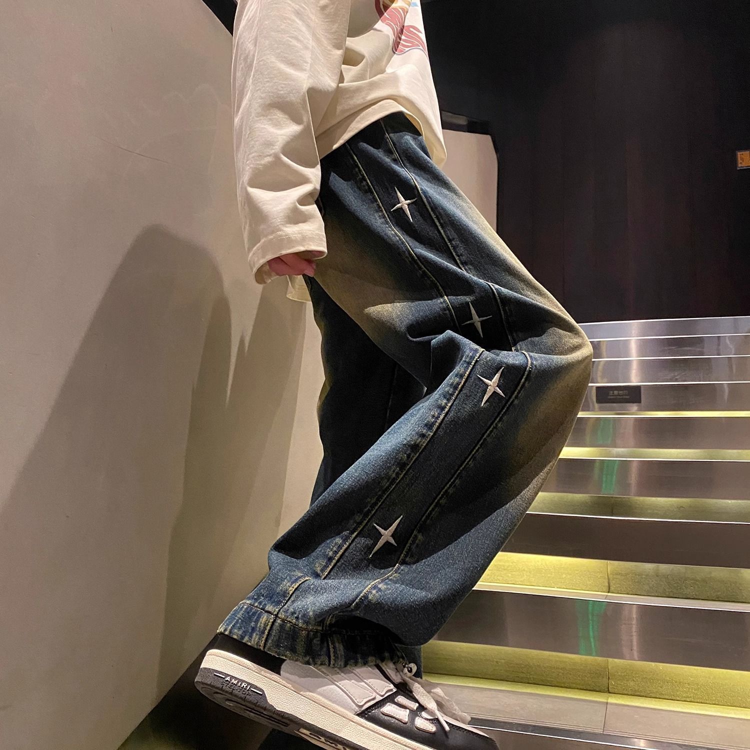 美式复古牛仔裤男士ins潮牌宽松阔腿长裤2025新款直筒痞帅显高