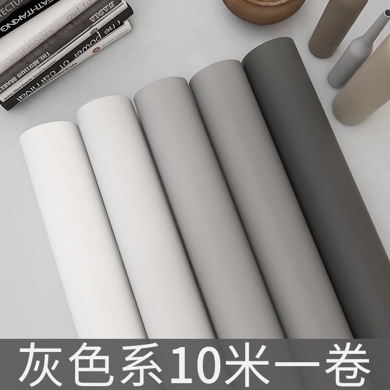 灰色壁纸卧室温馨桌面家具翻新壁纸自粘防水防潮可擦洗壁贴