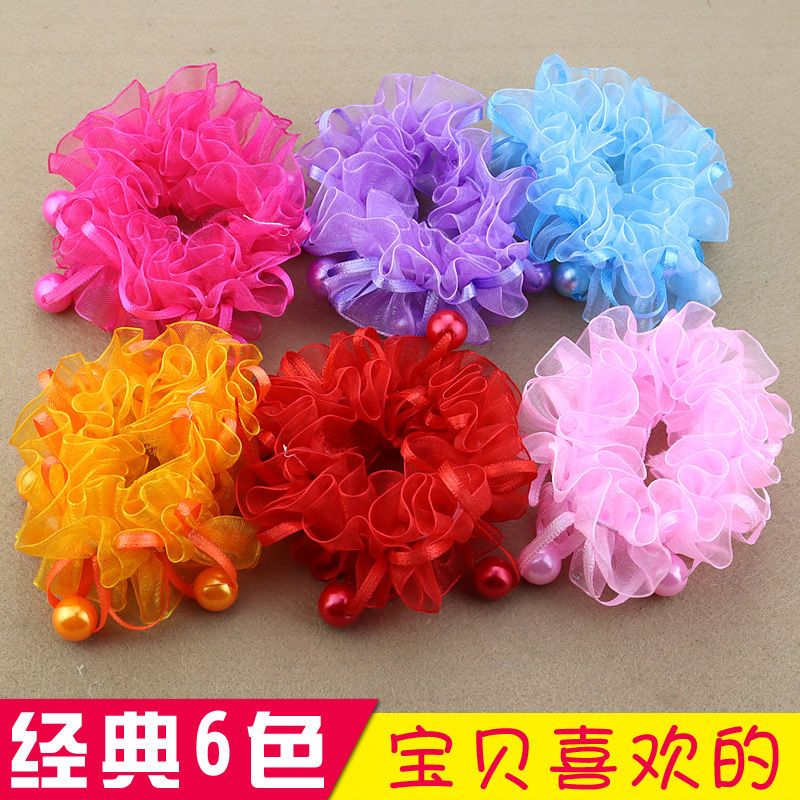 新年儿童头花发圈小女孩扎头发橡皮筋不伤发花朵表演出盘发圈饰品