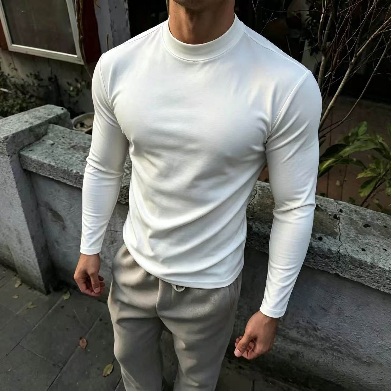 GARM26FW美式休闲G02版型半高领收腰长袖T恤纯色打底弹力上衣