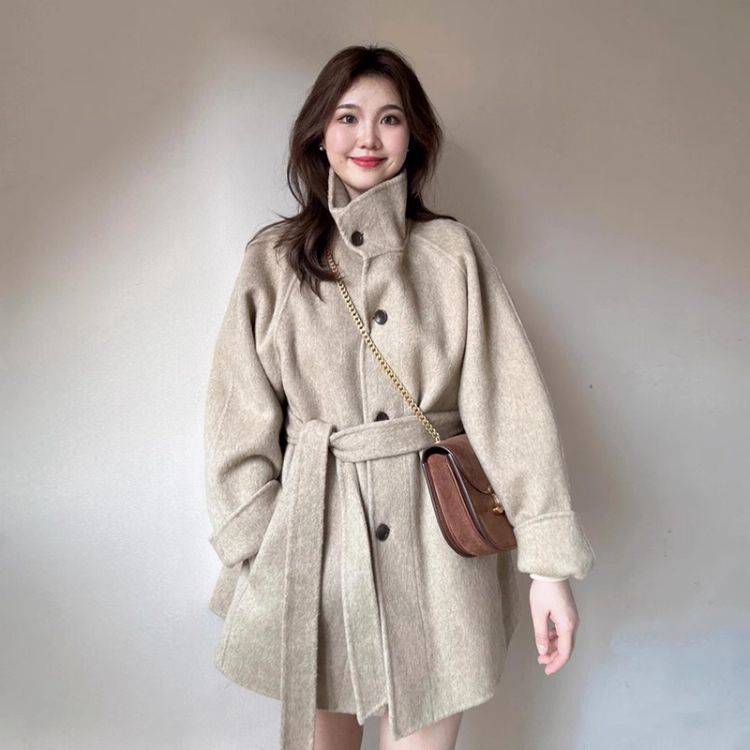 时尚双面毛呢大衣女短款小个子2026秋冬季新款高级感立领毛呢外套