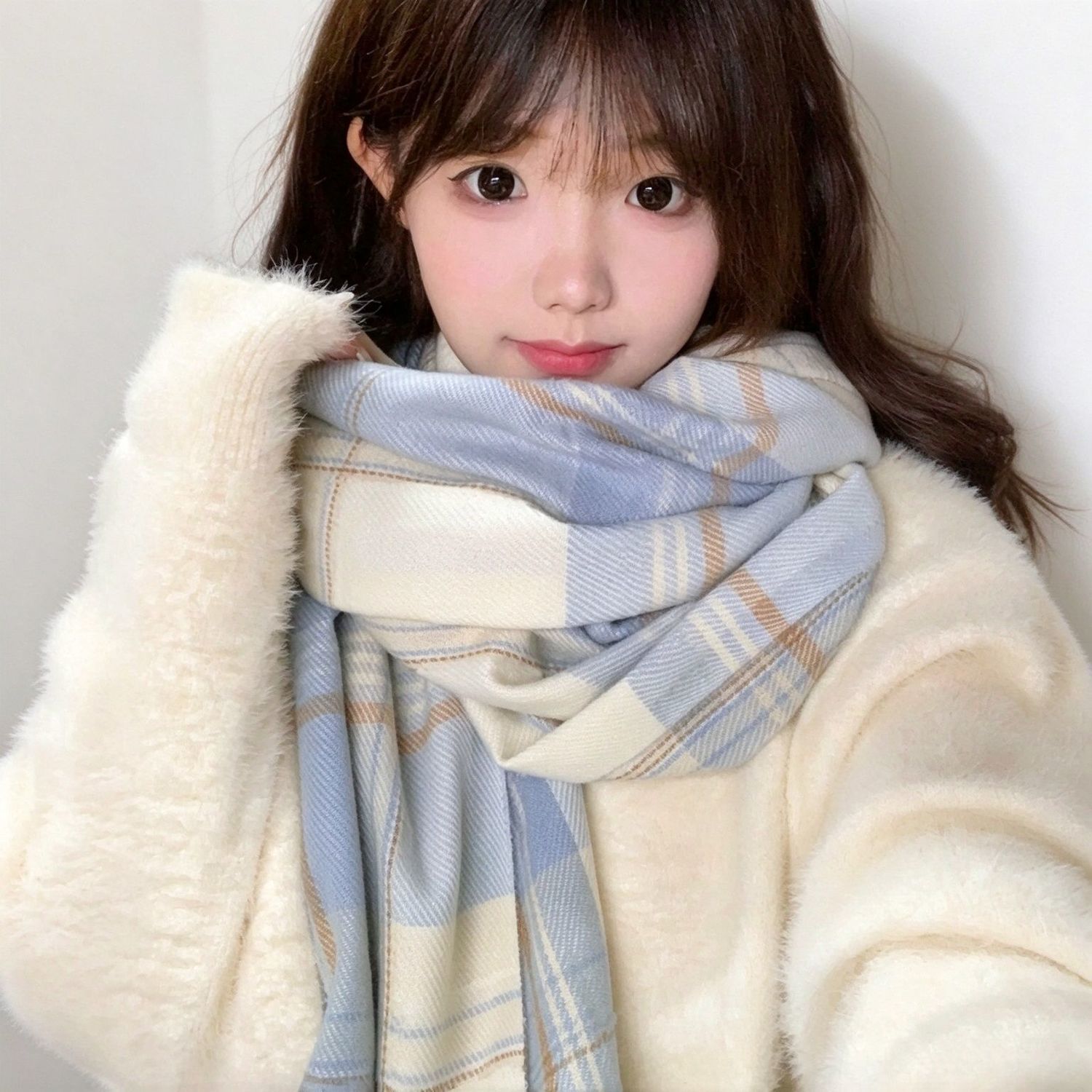 韩系氛围感2026新款格子围巾女冬季保暖可爱加厚百搭学院风jk围脖