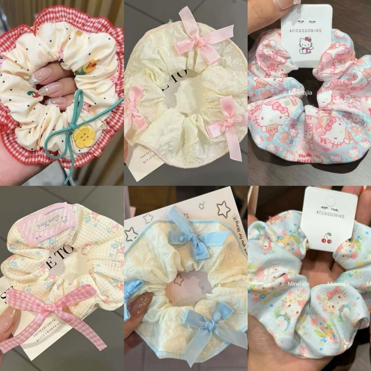 韩系ins风大肠发圈可爱卡通印花发绳学生甜美蝴蝶结头绳丸子头