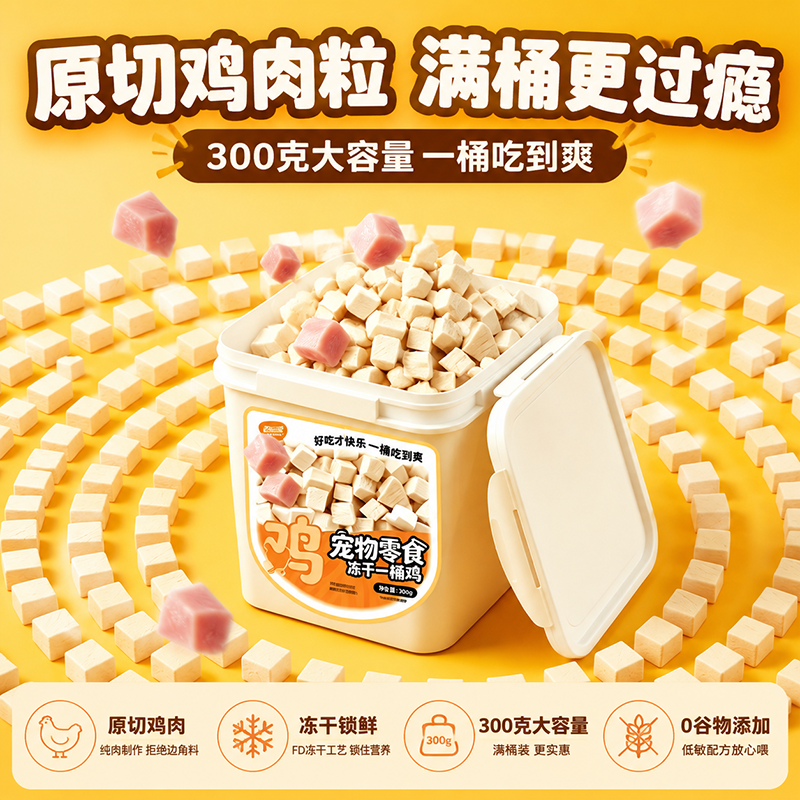【开饭乐】猫零食冻干鸡肉粒大桶装300g鸡胸肉粒原切纯肉狗狗宠物食品