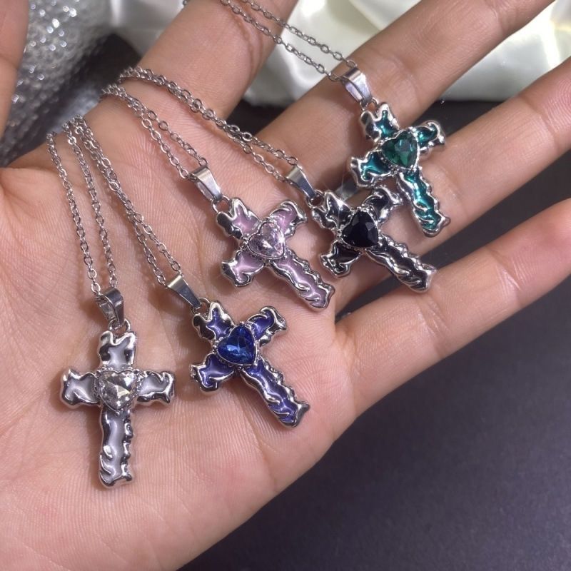 vintage古着爱心十字架项链Cross个性女生情侣吊坠水钻学生饰品潮