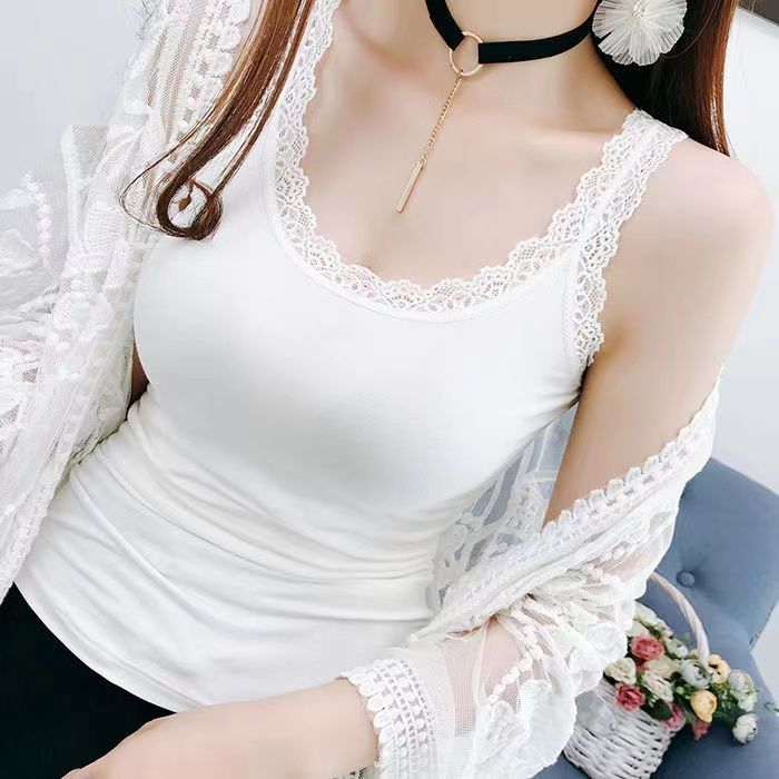 吊带背心莫代尔面料蕾丝边内衣女夏季百搭薄款无袖大码打底上衣
