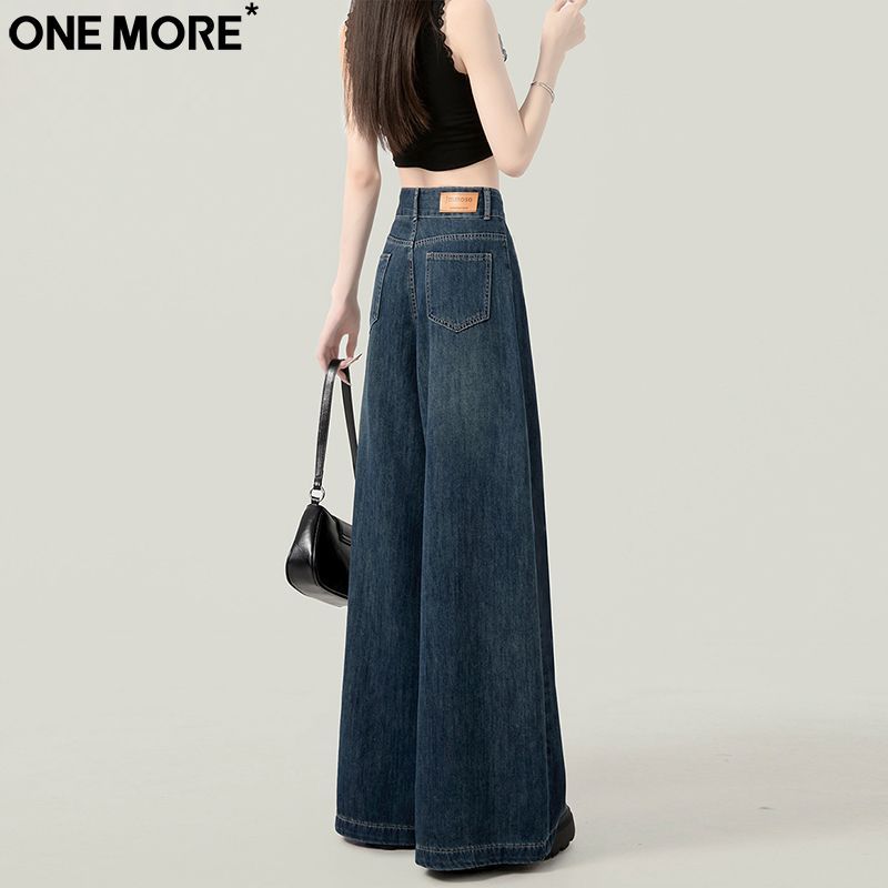 【One More】美式复古阔腿牛仔裤女夏季薄款百搭宽松直筒垂感拖地裤子