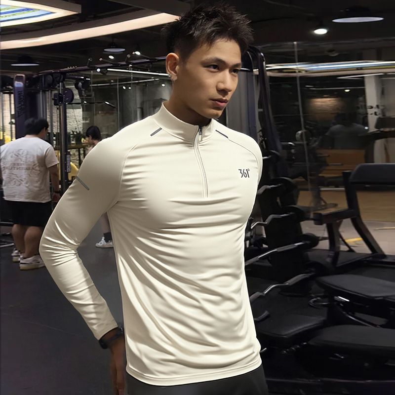 【361°】反光半拉链运动健身衣美式跑步训练服户外速干长袖T恤男