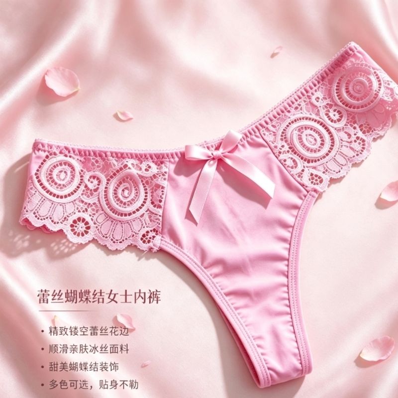 蕾丝性感内裤蝴蝶结低腰舒适透明镂空透气三角裤网纱女士棉裆火辣