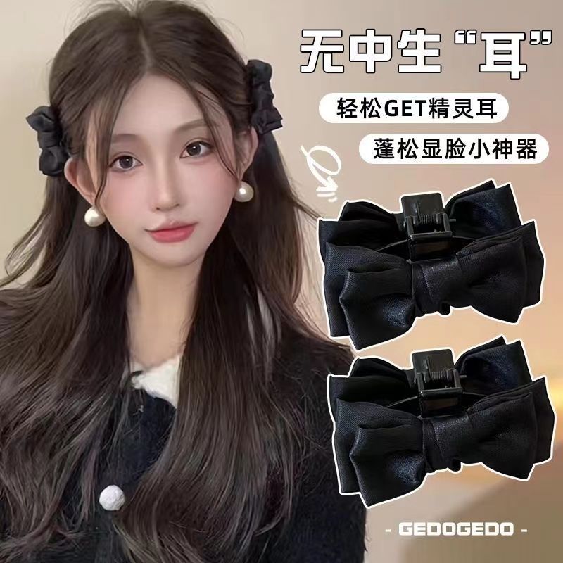 蝴蝶结黑色小号公主头饰网红侧边刘海韩版香风发卡清新精致发夹