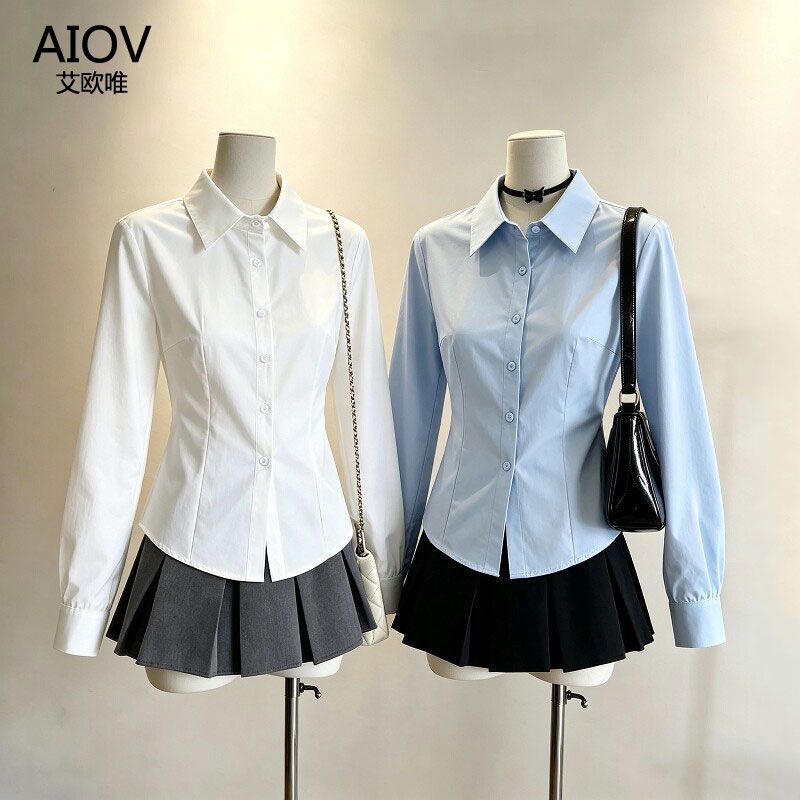 AIOV2026秋冬季jk制服收腰修身白色衬衫长袖女学院风通勤保暖衬衣