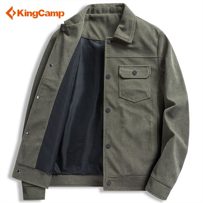 【KingCamp】灯芯绒外套男春秋款大码翻领工装夹克加绒保暖复古男外套