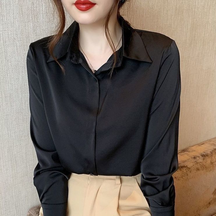 2026春免烫抗皱防皱长袖黑色衬衫女正式白衬衣工作服薄款打底衬衣