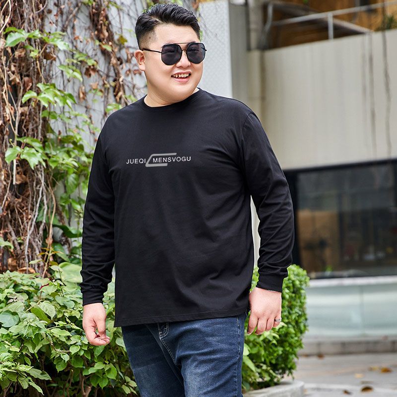 秋季男士纯棉薄款长袖T恤大码运动休闲加肥加大胖子肥佬打底衫潮
