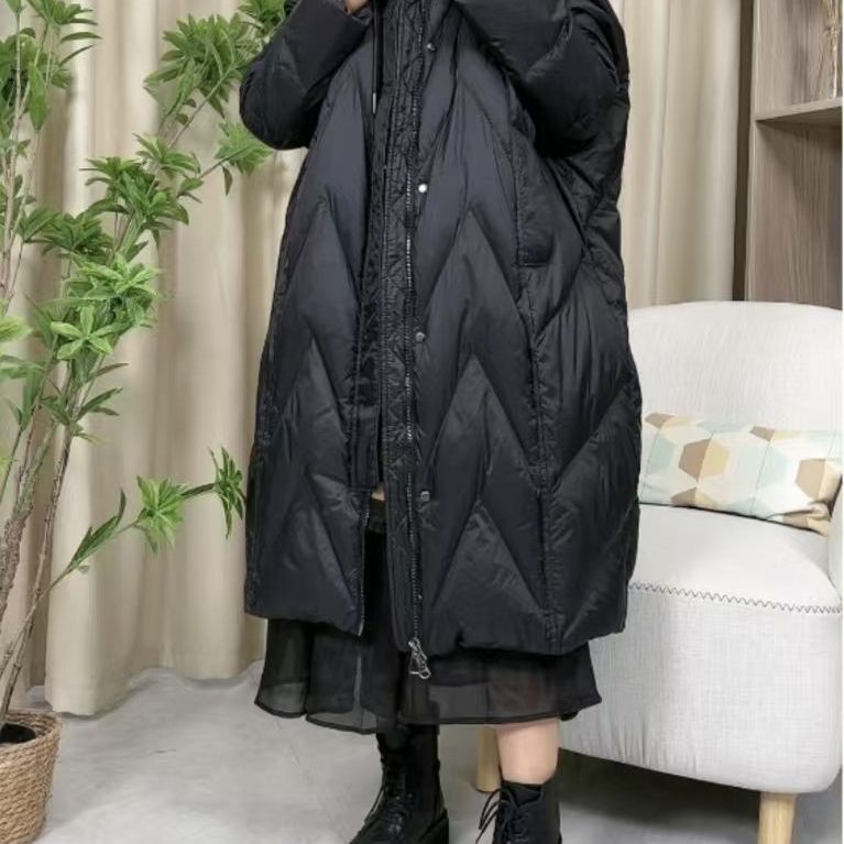 新款胖mm加肥加大码羽绒服女装长款文艺复古宽松显瘦女士连帽外套