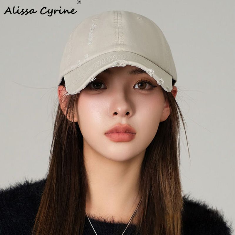 Alissacyrine棒球帽新款鸭舌帽显脸小帽子遮阳防晒男女通用破洞