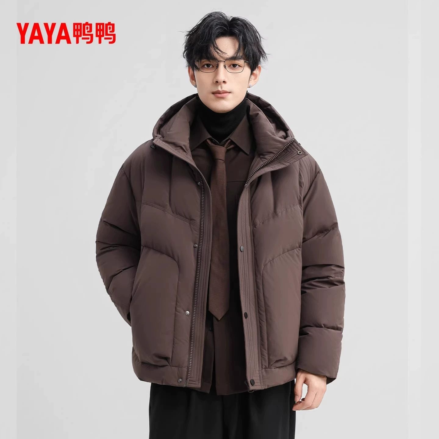 【鸭鸭】羽绒服男款2026年冬季新款时尚休闲宽松连帽鸭绒款短外套