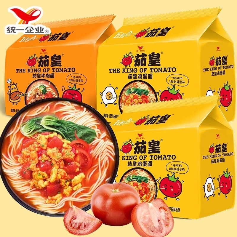 【统一】茄皇新疆番茄鸡蛋面方便面袋装整箱西红柿茄黄牛肉面泡面拉面