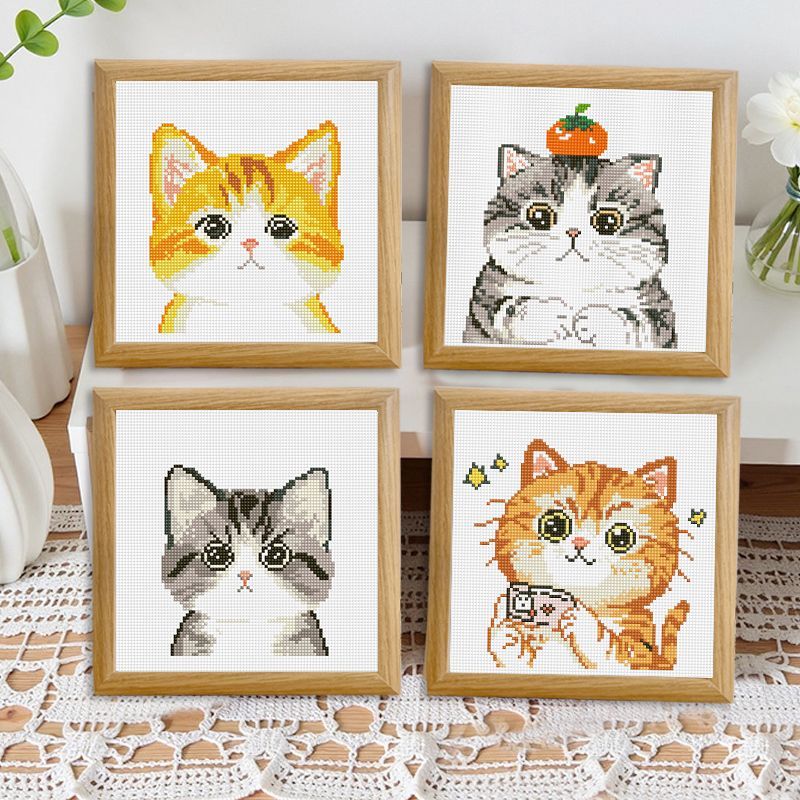 带框可爱猫咪十字绣新手中式 简单手工自己绣小件线绣