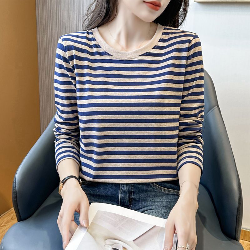春秋季棉质长袖t恤女中年妈妈装大码宽松时尚洋气减龄打底衫上衣