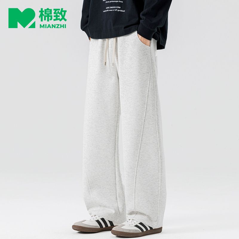 【棉致】男装春秋款直筒弯刀休闲裤新款纯色运动男士宽松潮流百搭长裤
