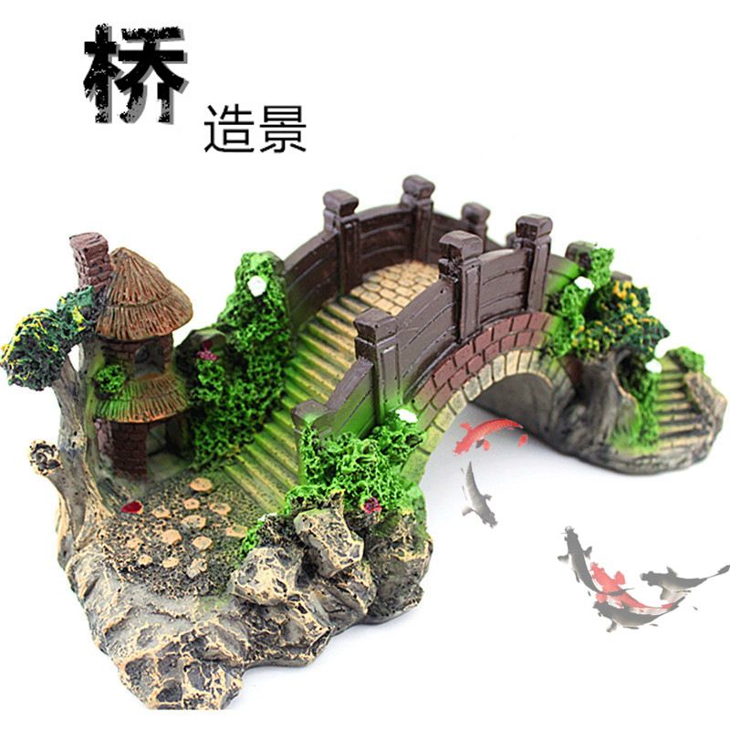鱼缸装饰品假山桥造景大号小摆件 仿真桥 假石桥 大拱桥仿真水草