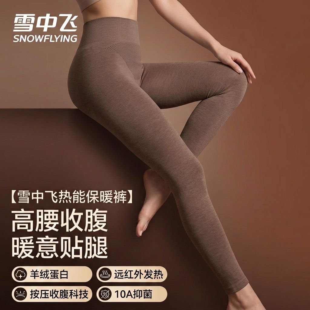 【雪中飞】热能修身高腰塑形保暖裤女秋冬款无缝高档女士保暖打底裤