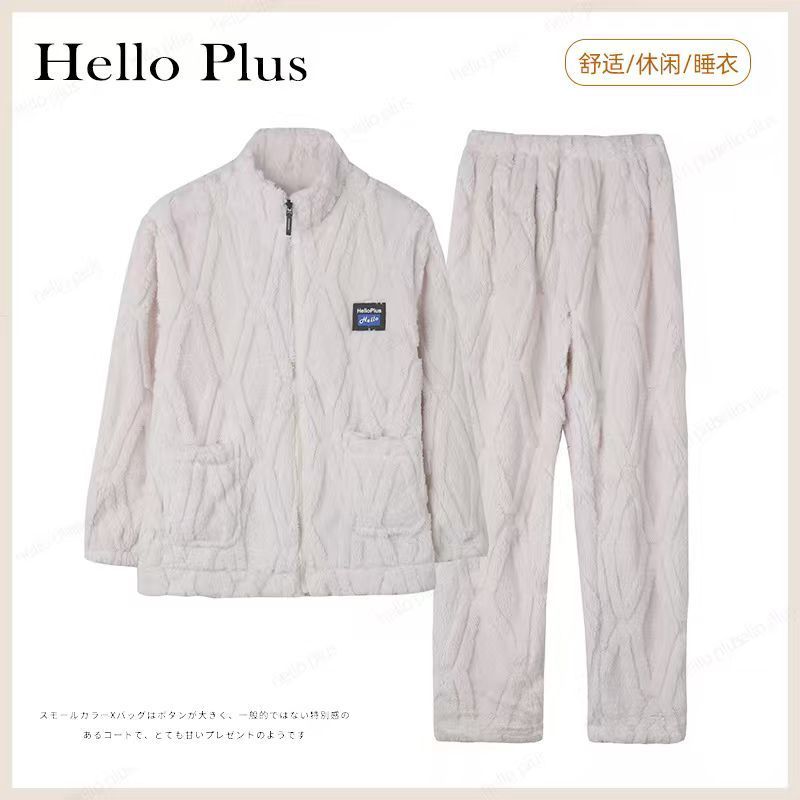 舒适宽松可外穿秋冬季新款加绒保暖睡衣套装情侣款家居服-M58S18