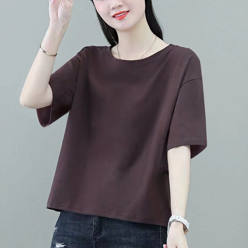 纯棉时尚纯色短袖t恤女士2026年夏季新款小个子宽松短款上衣