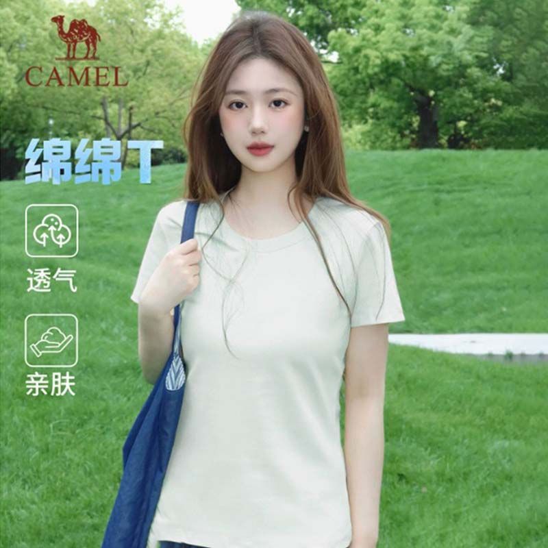 【绵绵T】骆驼户外休闲正肩上衣女26春夏透气弹力显瘦棉t运动T恤