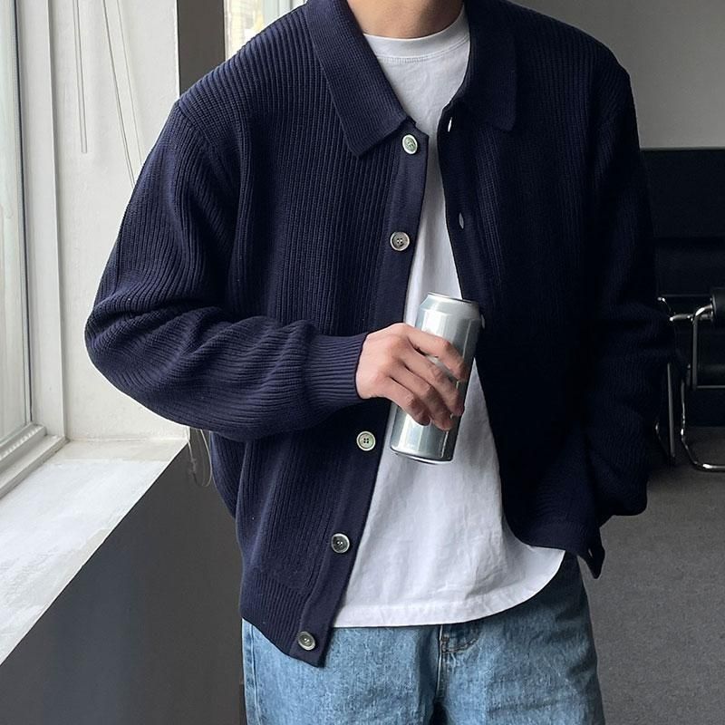 秋冬潮流墨绿色纯色针织衫宽松慵懒男装开衫毛衣休闲外套帅气