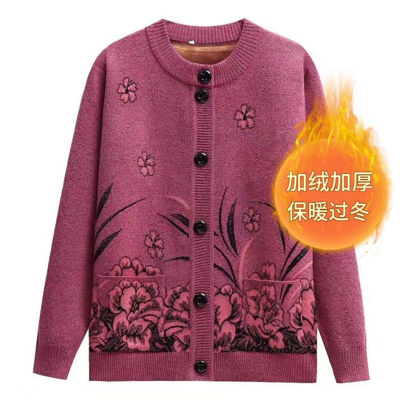 妈妈装冬装中年老年人毛衣保暖奶奶装加绒加厚老太太开衫秋冬外套
