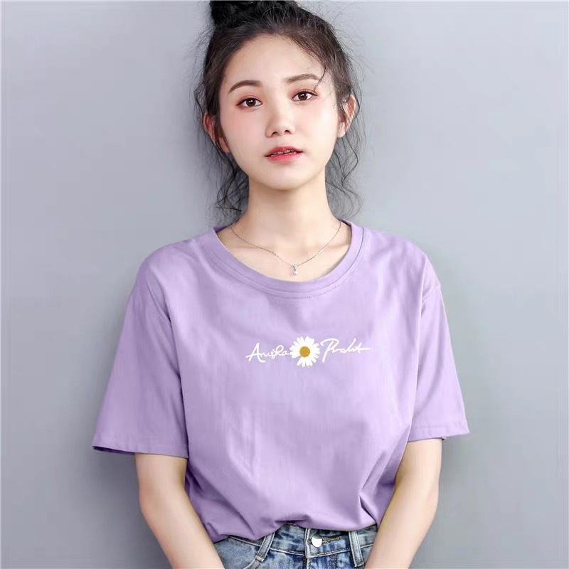 香芋紫色上衣女小雏菊纯棉短袖T恤女2025年新款夏季女装宽松百搭