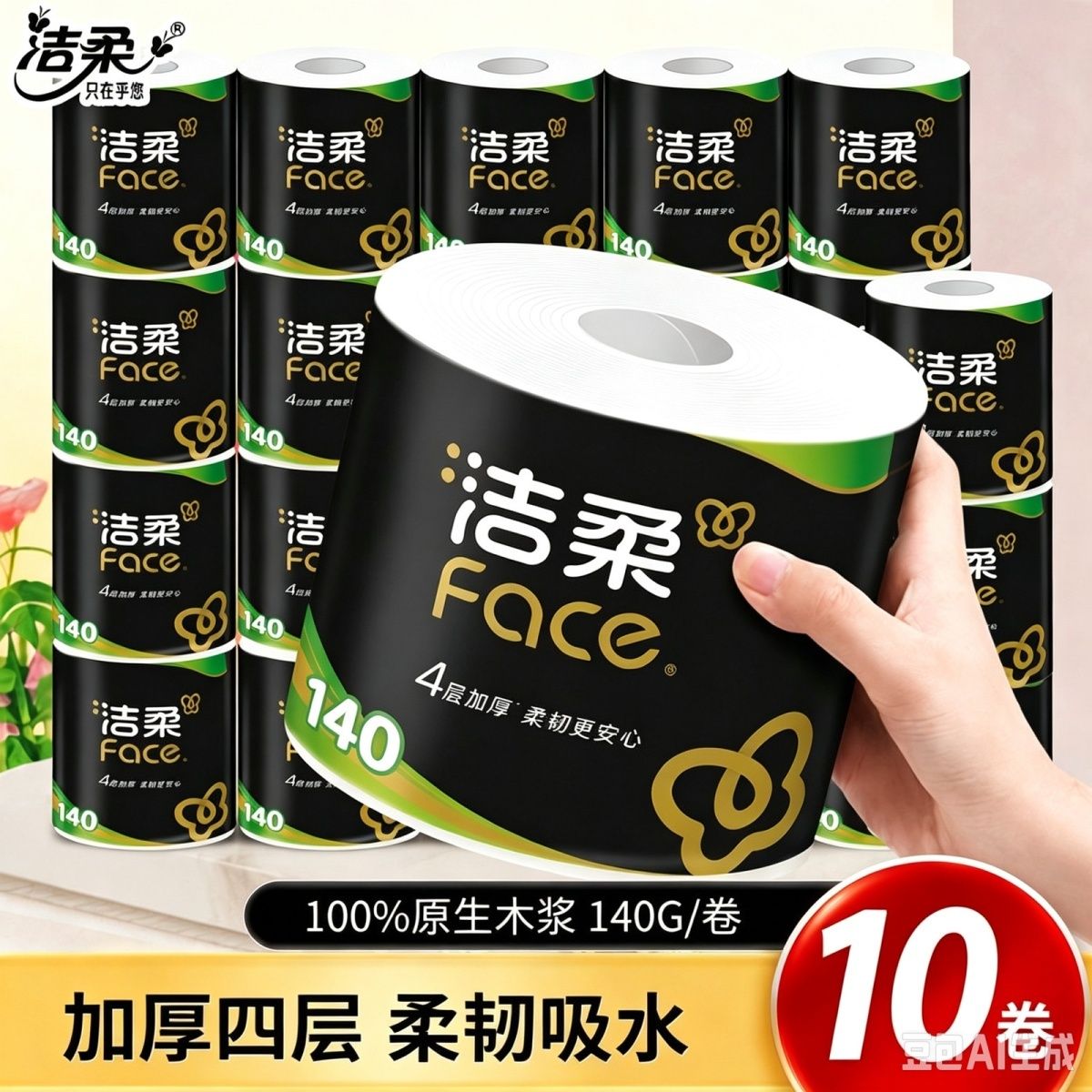 【洁柔】卷纸Face4层1400克卫生纸中间有孔家用宿舍卫生纸厕手纸批发