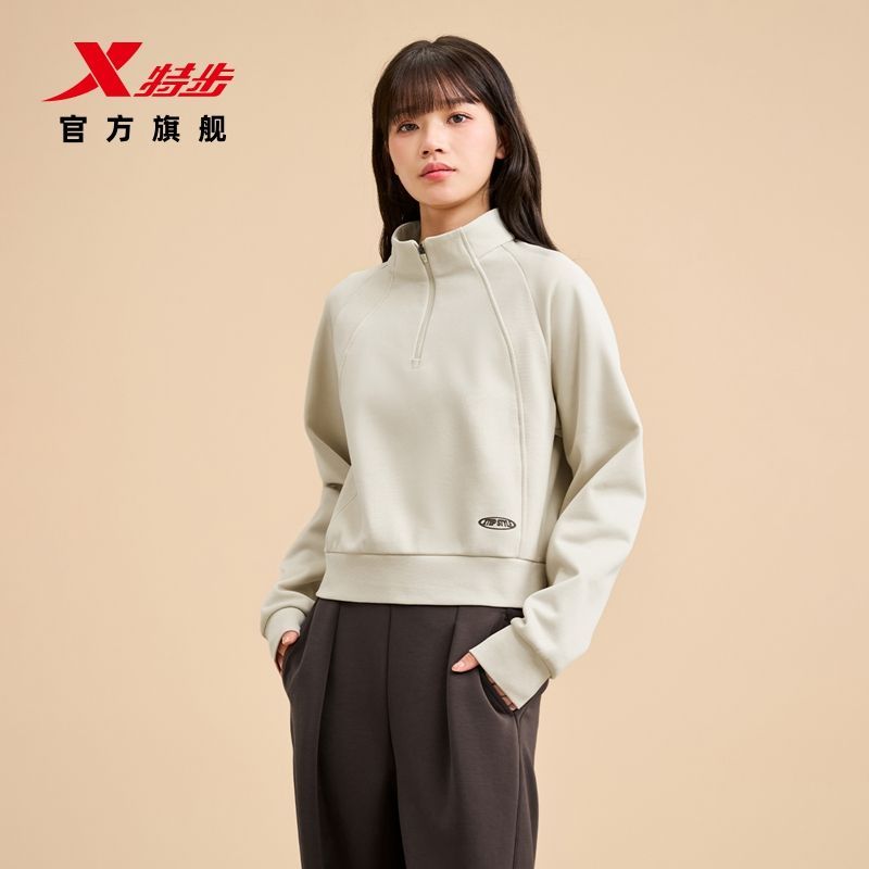 【特步】加绒卫衣女2026年秋季新款时尚百搭女装休闲宽松长袖运动上衣