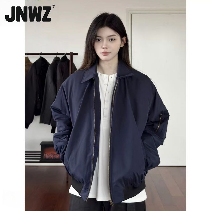 【JNWZ】藏青色cleanfit复古短款飞行夹克外套飞行员翻领美式棒球