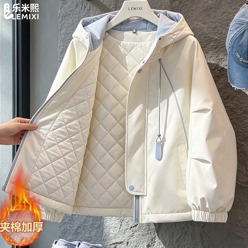 女童夹棉加厚外套冲锋衣2026新款秋冬款软壳二棉连帽派克服绗棉服