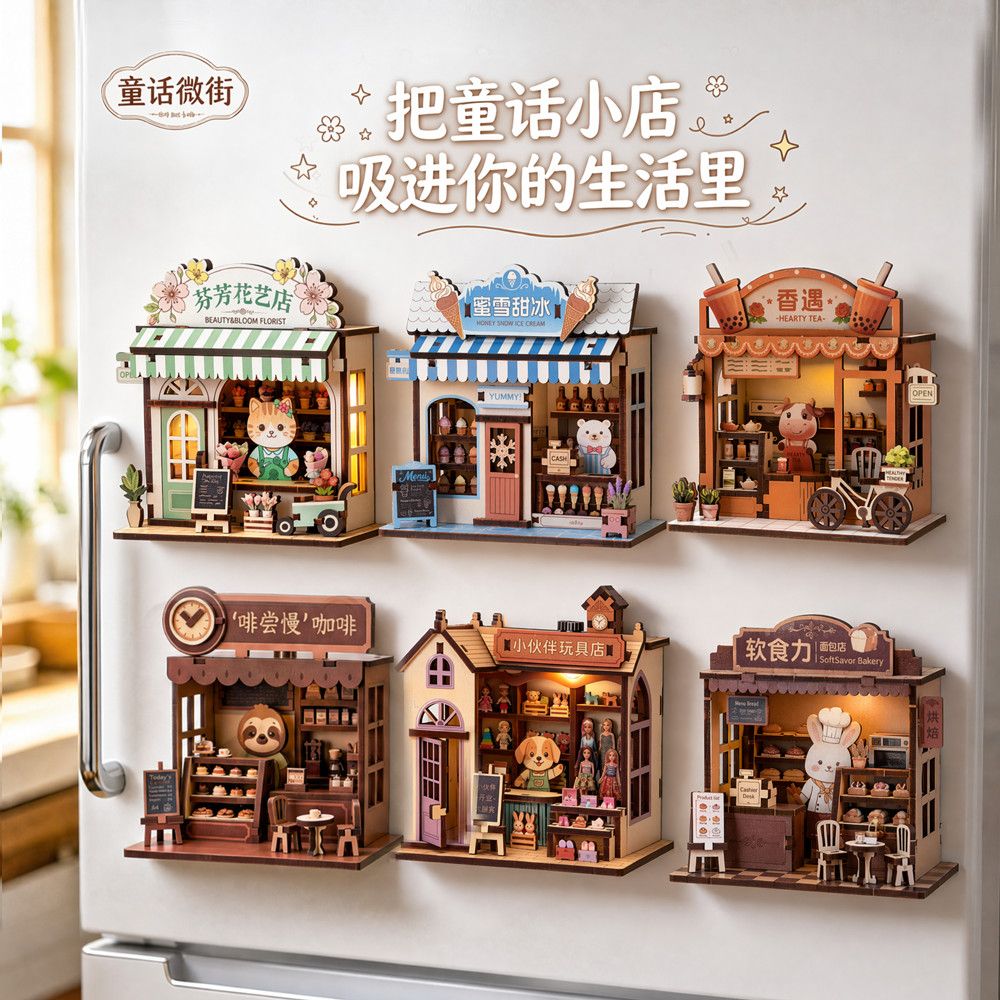 DIYdiy小屋手工木质拼装微缩模型摆件房子国产冰箱贴