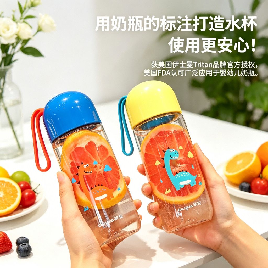 【茶花】tritan水杯女夏季塑料杯子儿童学生夏天便携水壶水瓶随手杯