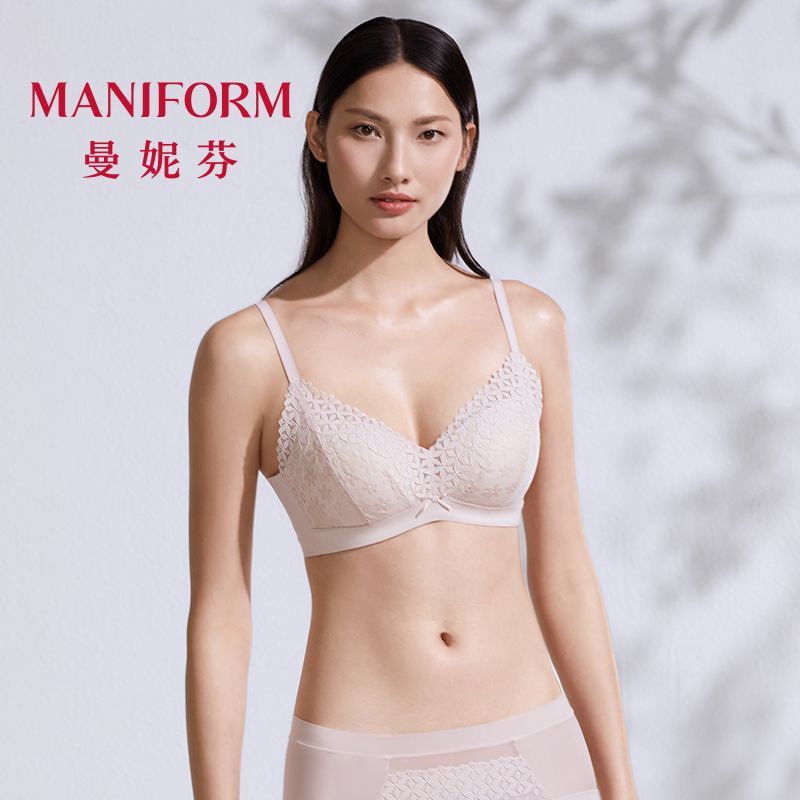 【曼妮芬】强聚拢蕾丝无钢圈文胸无痕舒适侧收胸罩透气分码量杯内衣女