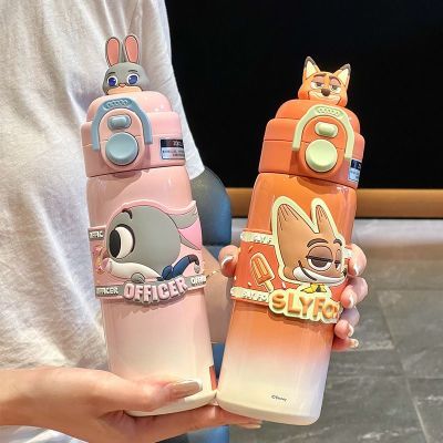【迪士尼】保温杯尼克双饮女生高颜值吸管水杯朱迪儿童上学专用杯子