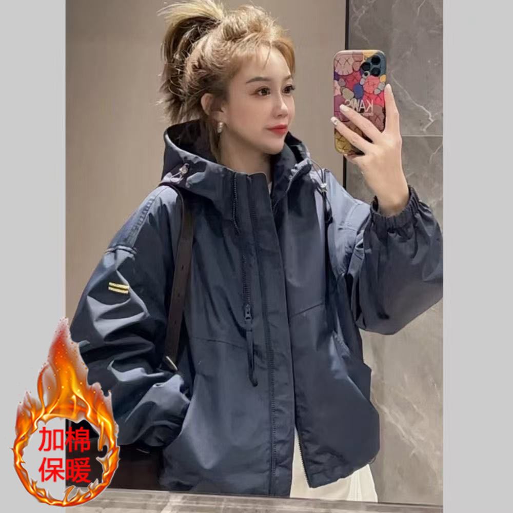 洋气显瘦纯色减龄长袖连帽冲锋衣欧货2026早春新款时尚帅气外套潮