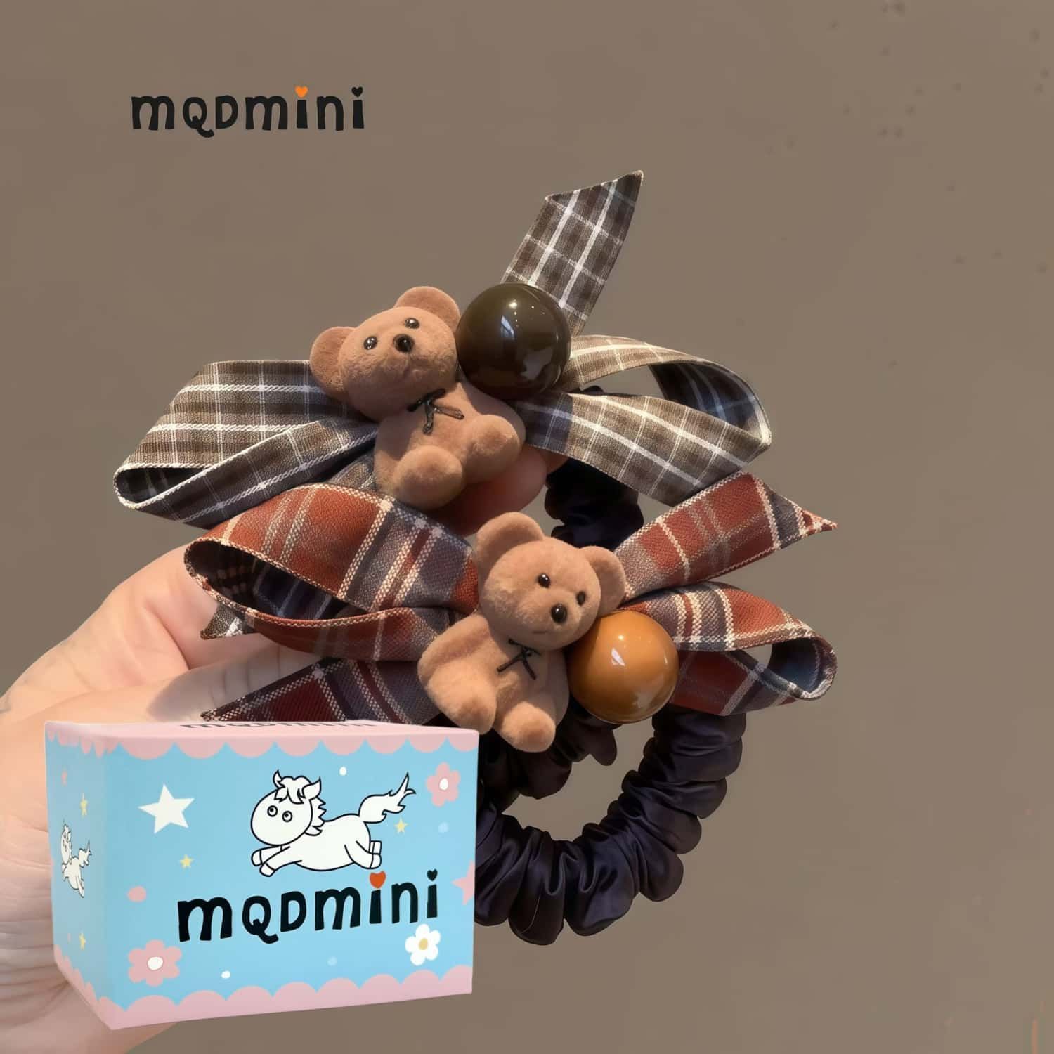 【MQD】MINI蝴蝶结植绒小熊发圈韩系可爱百搭扎马尾头绳发饰秋冬发绳