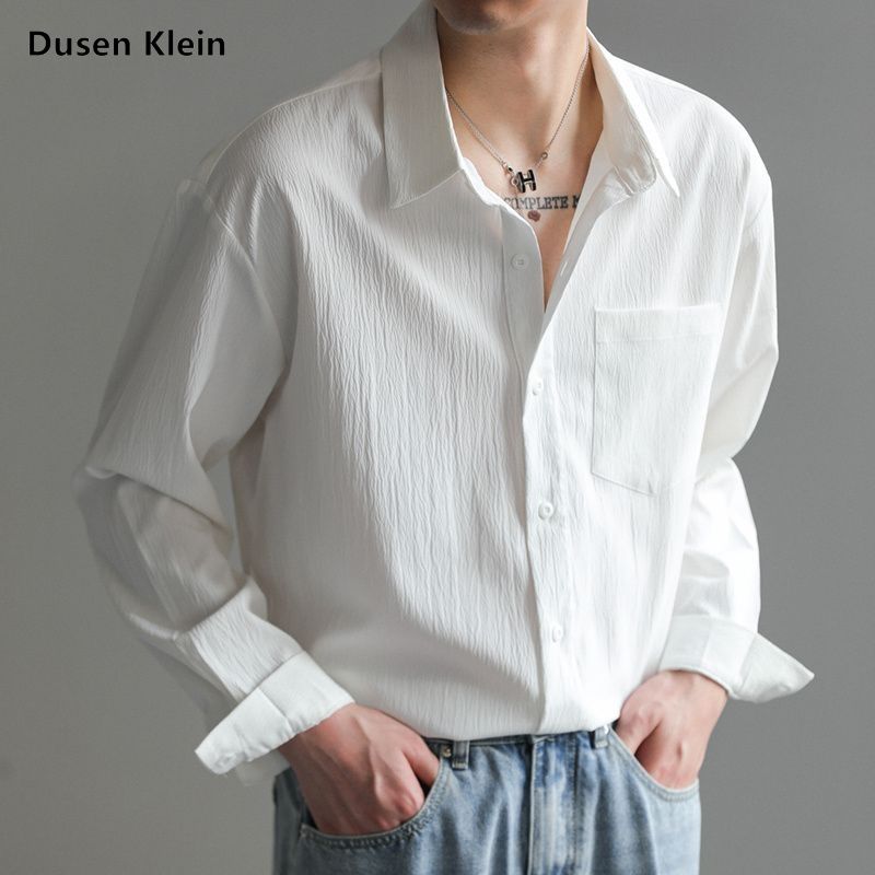 【DUSEN KLEIN】轻熟韩风潮流长袖衬衫男款宽松休闲纯色衬衣秋季上衣