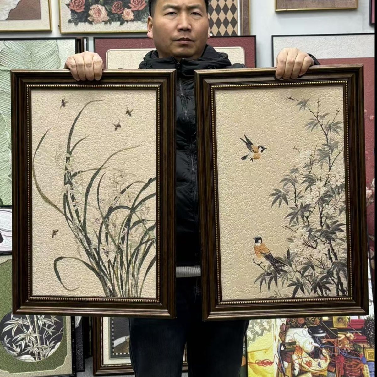 法式古风客厅装饰画美式高级复古沙发挂画玄关中式背景墙餐厅壁画