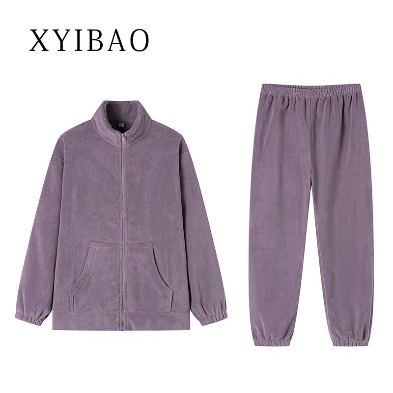 春秋款熊猫绒睡衣加绒加厚珊瑚绒保暖睡衣女可外穿家居服情侣套装