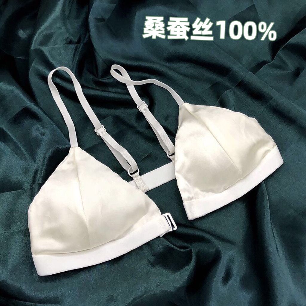 前搭扣文胸100%桑蚕丝女光面无钢圈超薄款舒适透气排汗里外真丝