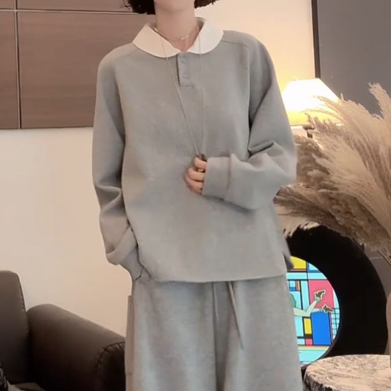 韩系假两件宽松百搭娃娃领卫衣女2026秋季新款减龄显瘦长袖上衣潮
