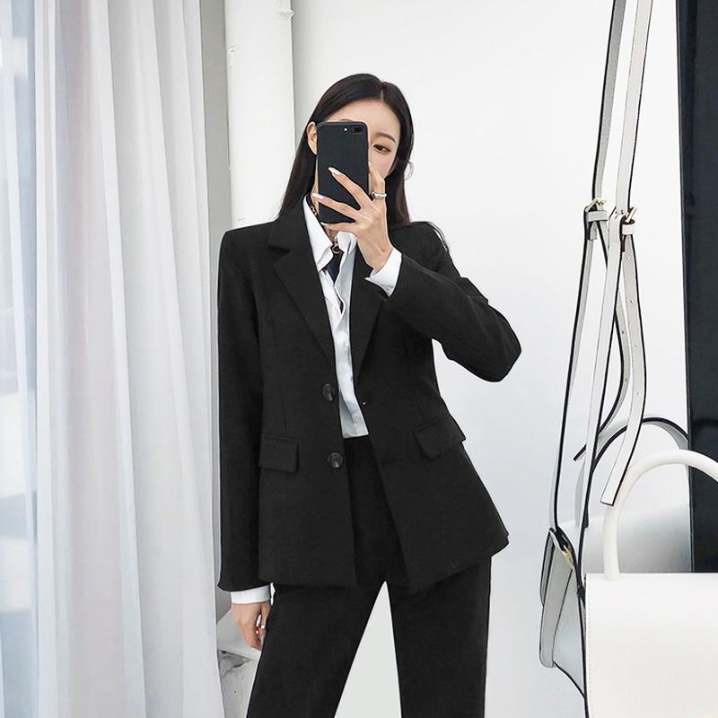 西装套装女2024新款上班族大学生通勤正装职业装西装外套黑色西装